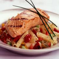 Pasta Salad with Tomatoes and Grilled Salmon image