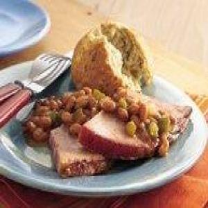 Ham Steak with Barbecued Baked Beans_image