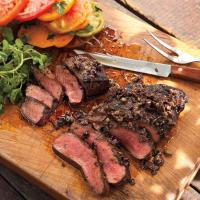 Grilled Flatiron Steaks with Tomatoes and Tapenade image