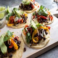 Sheet-Pan Tostadas With Black Beans and Peppers image