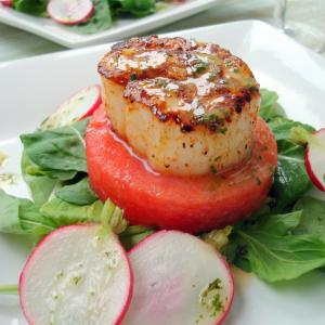Seared Scallop Watermelon Salad W/ Sparkling Mint Vinaigrette image