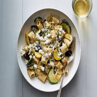 Eggplant and Zucchini Pasta With Feta and Dill image