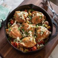 Mediterranean Chicken Thighs with Potatoes, Peppers and Feta image