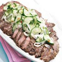Grilled Spicy Flank Steak with Cucumber Salad_image