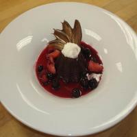 Chocolate Souffle Bread Pudding with Red Wine Strawberries_image