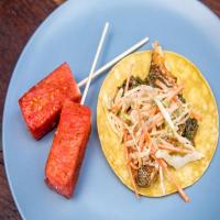 Blackened Fish Tacos with Chili-Spiced Slaw and Charred Scallion Salsa image