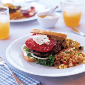 Grilled Burgers with Maytag Blue Cheese and Heirloom Tomatoes_image