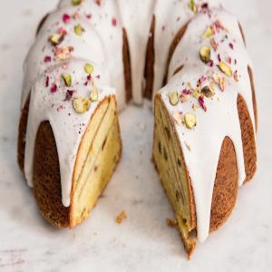 Rhubarb-Pistachio Bundt Cake With Rose Glaze_image