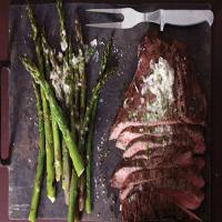 Grilled Flank Steak and Asparagus with Chimichurri Butter_image