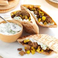 Curried Beef Pitas with Cucumber Sauce image