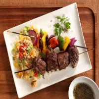 Bison Sirloin Steak and Vegetable Kabobs with Couscous salad image