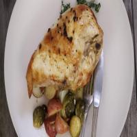 Pan-Roasted Chicken with Lemon-Garlic Brussels Sprouts and Potatoes image