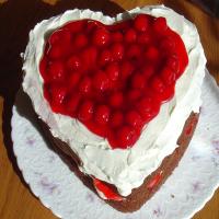 Heart Shaped Chocolate & Cherries & Cream Cake_image