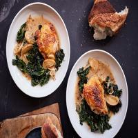 Cider-Braised Chicken Thighs With Apples and Greens image