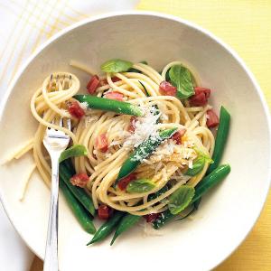 Spaghetti with Pancetta, Green Beans, and Basil_image