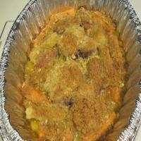 Thick Pork Chops & Italian Sausage Baked With Wedged Sweet Potatoes Italian Style image