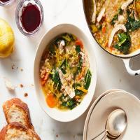 Chicken Soup With Toasted Farro and Greens image