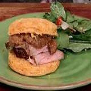 Sweet Potato Biscuits with Peppered Pork Loin, Apple Mustard Butter and Salad_image