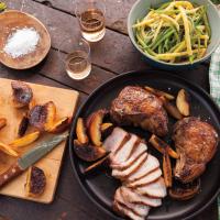 Grilled Pork Chops with Peaches and Pole Beans image