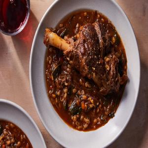 French Onion-Braised Lamb Shanks With Barley and Greens_image