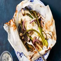 Flounder in Parchment with Asparagus and Shiitakes image