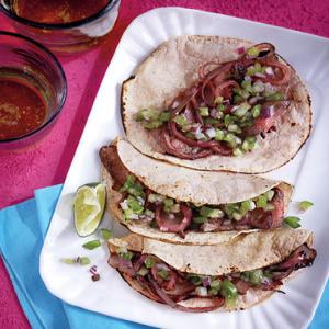 Chile-Spiced Steak and Grilled Onion Tacos image