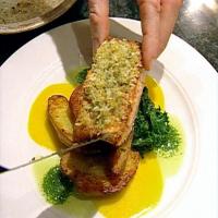 Horseradish-crusted Chinook Salmon with Braised Greens and Roasted New Potatoes image