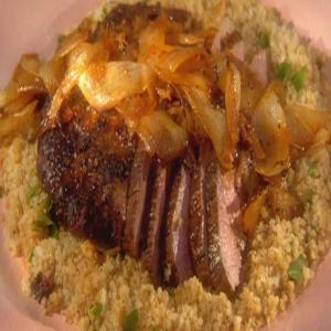 London Broil with Ale au jus and Roasted Onions with Quinoa_image