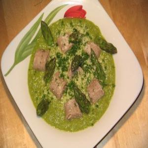 Veal Sausage with Asparagus Sauce and Asparagus Tips image