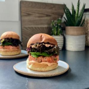 Salmon Burgers with Sriracha-Sesame Mayo image