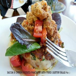 BACON & CHEESE POTATO PANCAKES WITH FRIED OYSTERS image