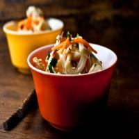 Rice Noodles With Stir-Fried Chicken, Turnips and Carrots image