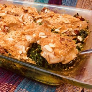 Oven-Baked Keto Chicken Thighs with Creamed Spinach and Mushrooms image