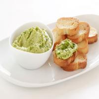 Fresh Pea Hummus Crostini With Pea Tendril Garnish Recipe - (4.3/5) image