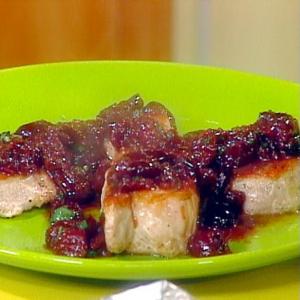 Pork Chops with Brandied Cherry Sauce and Zucchini with Walnuts image
