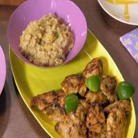 Tandoori Chicken with Mashed Chick Peas and Pepper and Onion Salad image