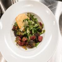 Oven-Roasted Rainbow Potatoes with Beef Tenderloin and Chimichurri Dressing image