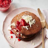Chocolate Pancakes with Caramel Strawberry Sauce image