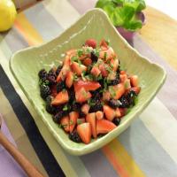 Strawberry Fruit Salad with Rhubarb Simple Syrup image