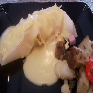 Egg, Ham and Cheese Crepes Benedict image