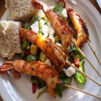 Grilled Shrimp Skewers With Spinach Salad image