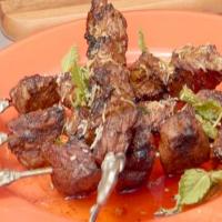 Indian Curry Lamb Skewers with Mint-Grilled Nectarine Chutney with Pita image