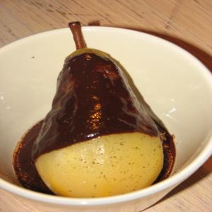 Pears with Chocolate Sauce and Cracked Black Pepper_image