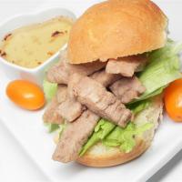 Marsala Pork Chop Sandwich with Hot and Sweet Dipping Sauce image