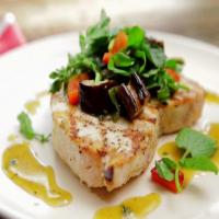 Grilled Swordfish and Eggplant Salad with Honey-Thyme Vinaigrette image