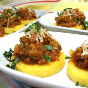 Polenta Hors D'oeuvres with Sausage and Basil image