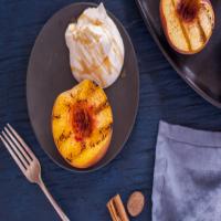 Grilled Peaches with Whipped Cream and Caramel_image