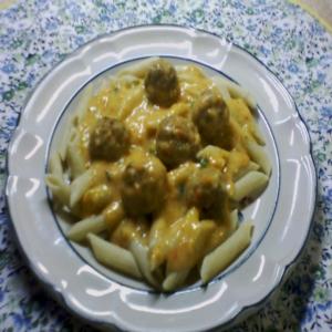 Penne and Meatballs with Red Pepper Sauce image
