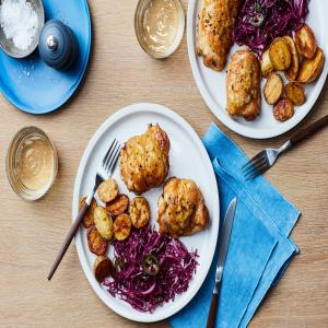 Crispy Chicken and Potatoes with Red Cabbage Slaw_image