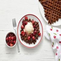 Chocolate Waffle Sundaes with Flambéed Cherries image